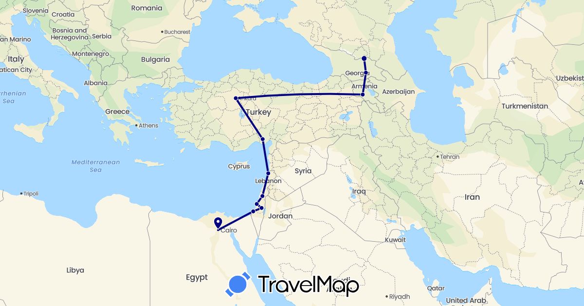 TravelMap itinerary: driving in Armenia, Egypt, Georgia, Israel, Lebanon, Palestinian Territories, Turkey (Africa, Asia)